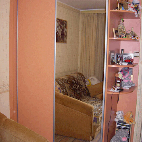 Встроенный шкаф-купе с открытыми полками в комнату